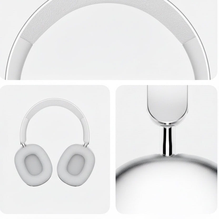 White headphones shown from different angles on a white background