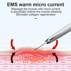 Diagram of EMS warm micro current therapy with needle and text explaining its benefits.