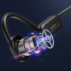 Bone conduction oscillator with text on a dark background