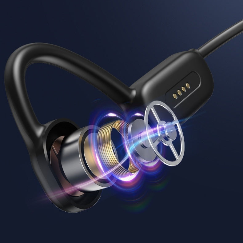 Bone conduction oscillator with text on a dark background
