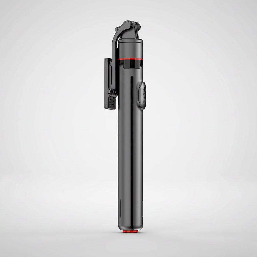 Black and red selfie stick on a white background