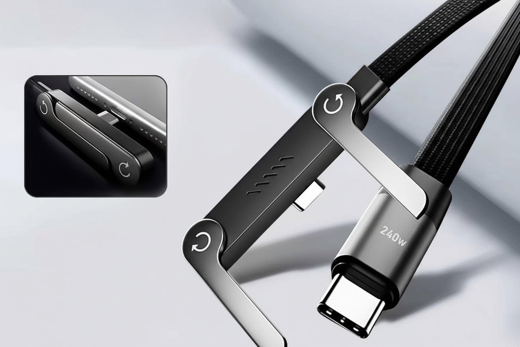 240W charging cable with stand feature on a gray background