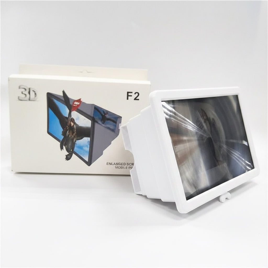 Black magnifying glass with a box featuring a 3D image on a white background