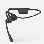 Black open-ear headphones on a white background